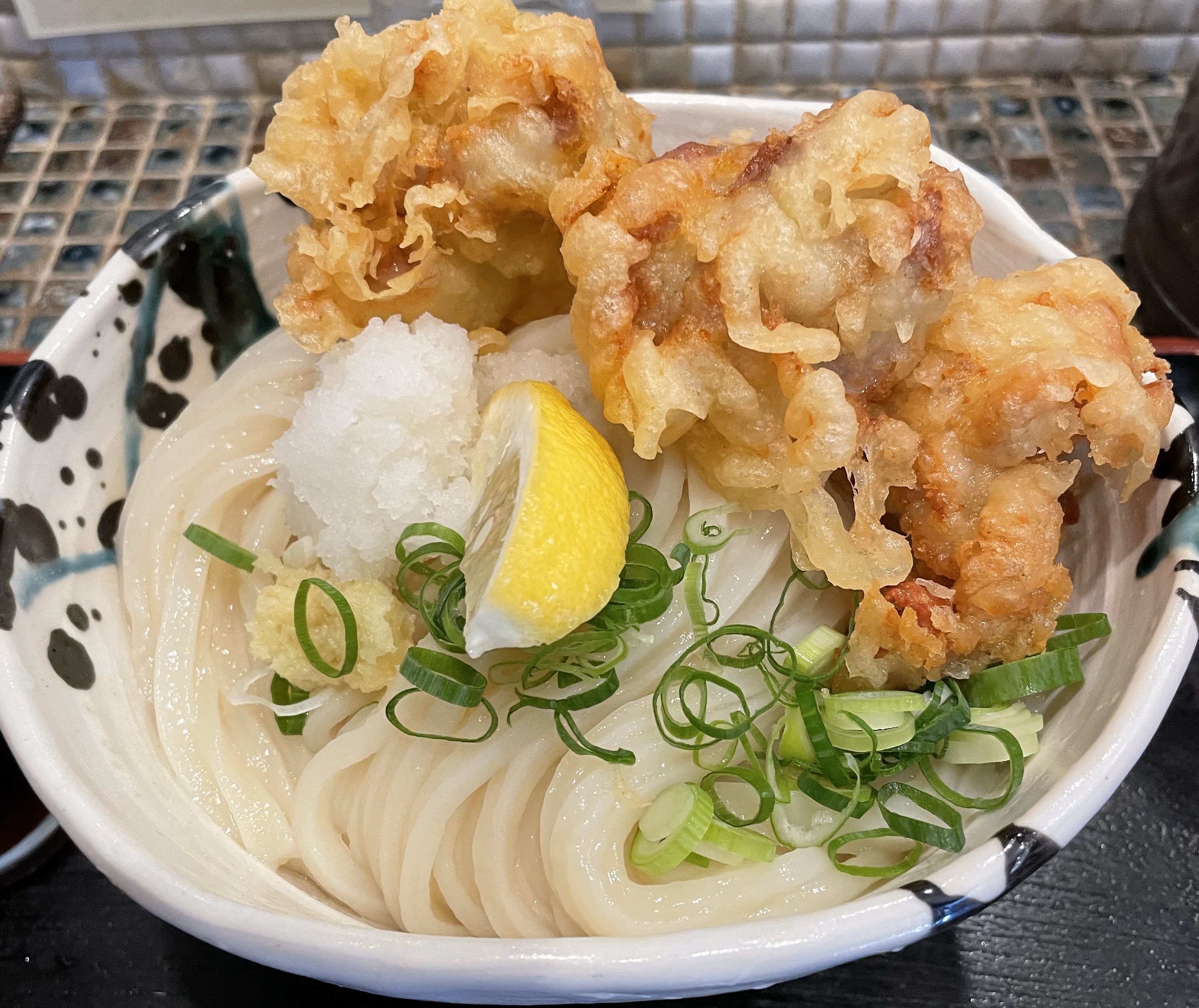 うどんの世界（大阪（中津）たけうちうどん　鶏天生醤油うどん（大盛））